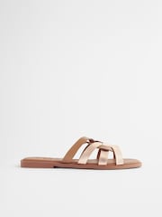 Tan Brown Standard/Wide Fit Forever Comfort® Leather Lattice Mules Sandals - Image 2 of 5
