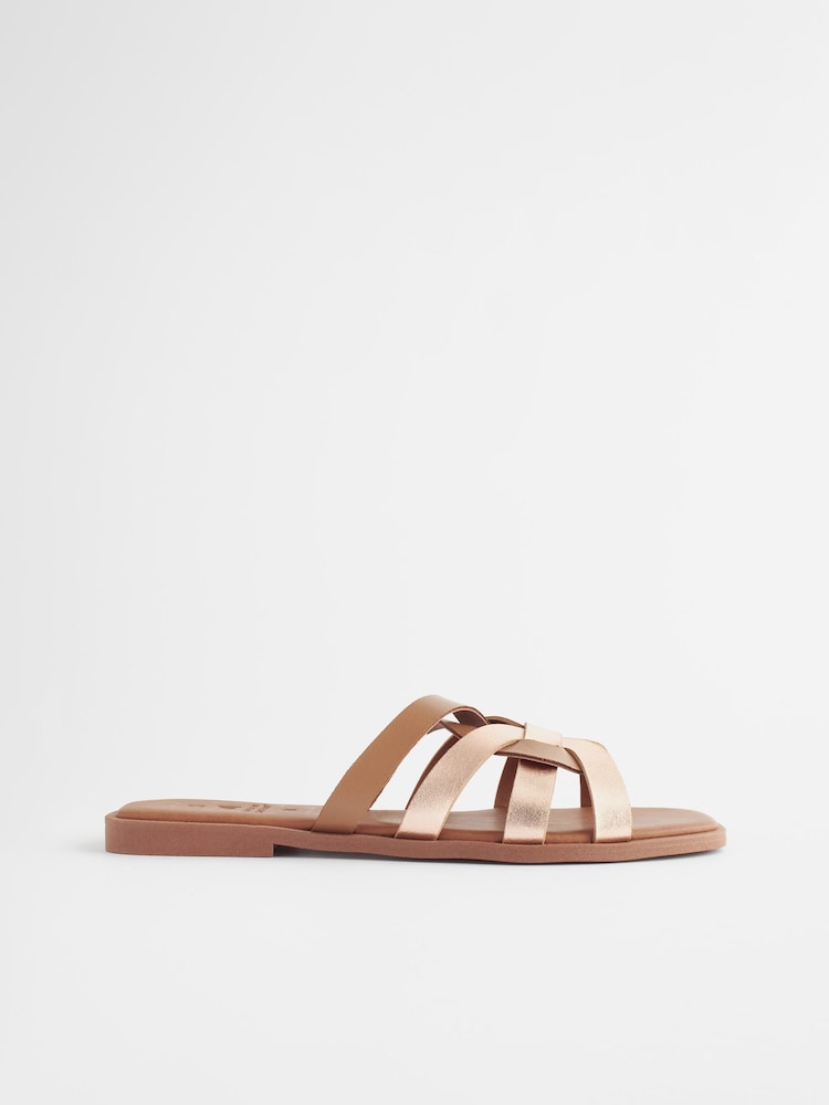 Tan Brown Standard/Wide Fit Forever Comfort® Leather Lattice Mules Sandals - Image 2 of 5