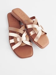 Tan Brown Standard/Wide Fit Forever Comfort® Leather Lattice Mules Sandals - Image 3 of 5