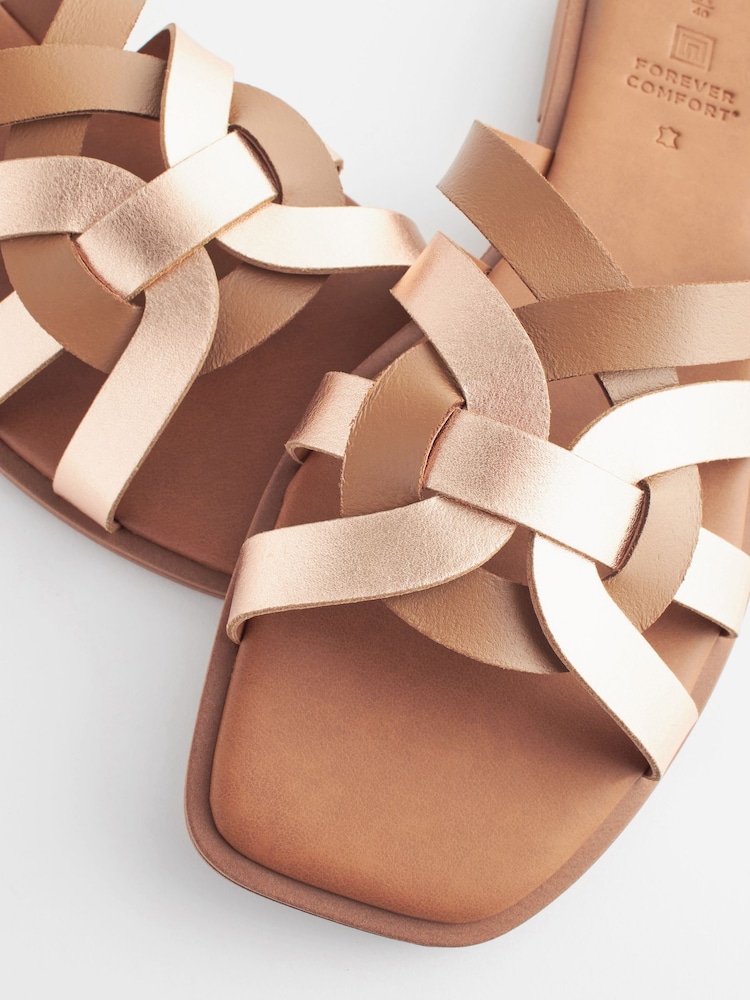 Tan Brown Standard/Wide Fit Forever Comfort® Leather Lattice Mules Sandals - Image 5 of 5