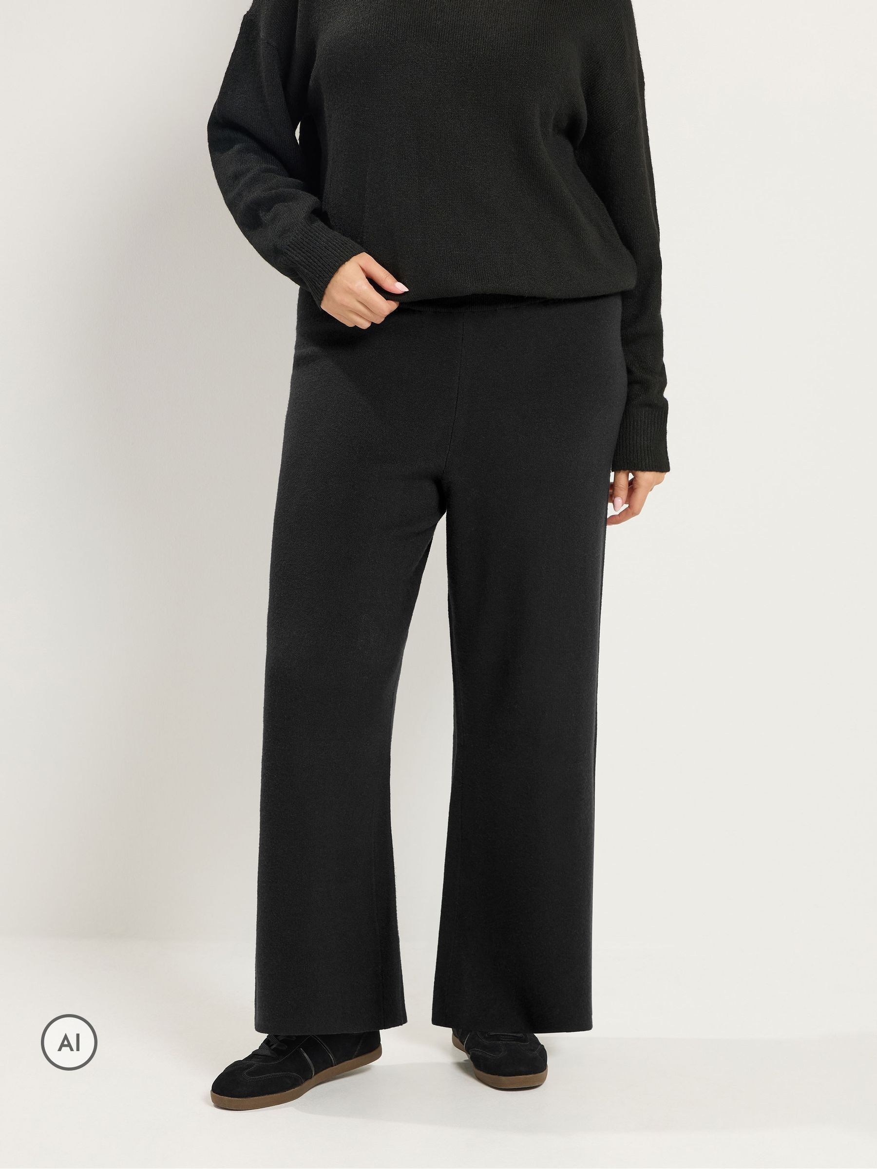Yours Women's Black Premium Knitted Trousers In | Size: 26-28 - Image 2