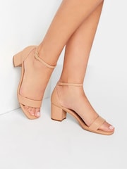 Long Tall Sally Nude Faux Leather Block Heel Sandals - Image 1 of 5