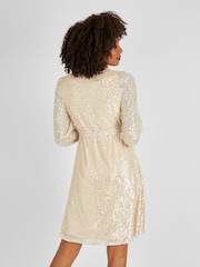 JoJo Maman Bébé Champagne Gold Sequin V-Neck Maternity Mini Dress - Image 3 of 5