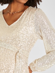 JoJo Maman Bébé Champagne Gold Sequin V-Neck Maternity Mini Dress - Image 4 of 5