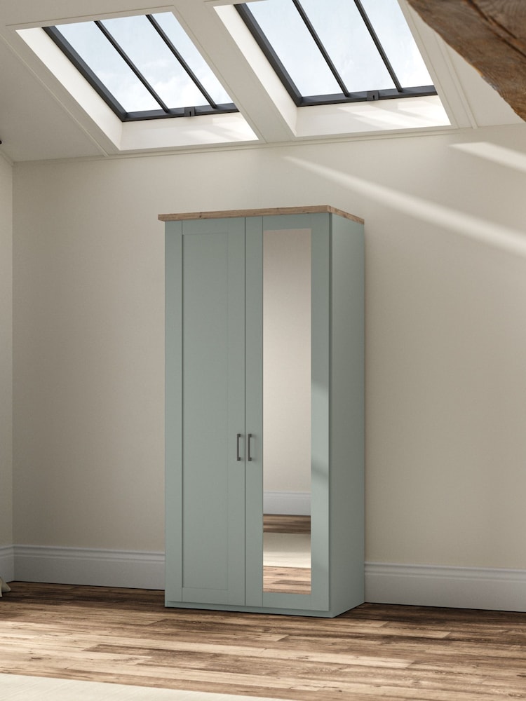 Wiemann Sage Green Truro Double Wood and Mirror Semi Fitted Wardrobe - Image 1 of 4
