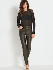 Khaki Green Coated Skinny Jeans - Image 1 of 6
