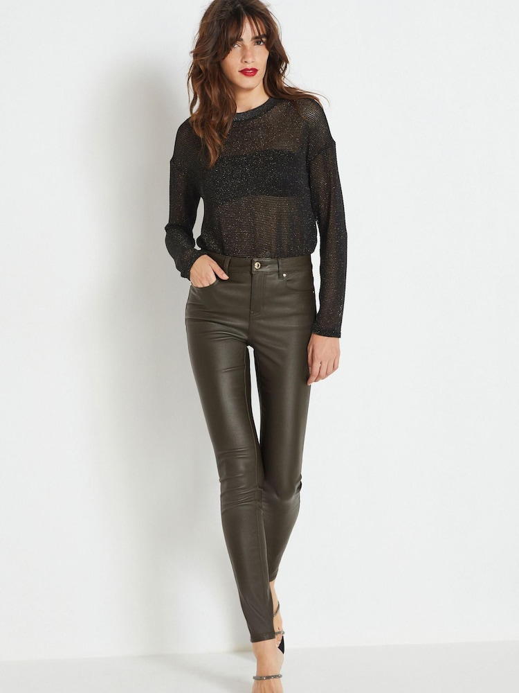 Khaki Green Coated Skinny Jeans - Image 1 of 6