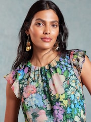 Love & Roses Green Floral Flutter Sleeve Pleated Midaxi Dress - Image 2 of 4