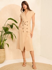Love & Roses Camel Double Breasted Shirt Midi Dress - Image 1 of 4