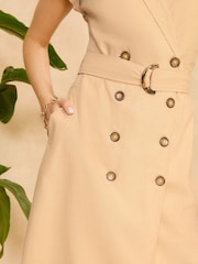 Love & Roses Camel Double Breasted Shirt Midi Dress - Image 3 of 4
