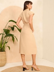 Love & Roses Camel Double Breasted Shirt Midi Dress - Image 4 of 4