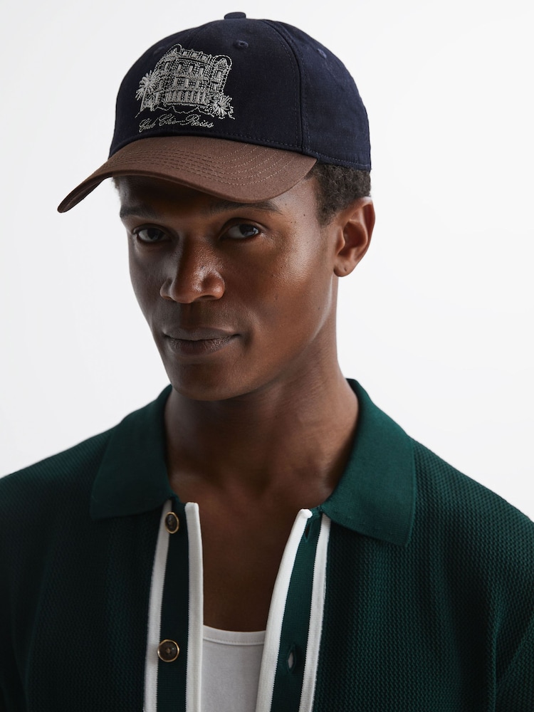 Reiss Navy/Tobacco Palermo Reiss | Ché Embroidered Baseball Cap - Image 2 of 4