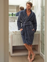 Cyberjammies Grey Plush Striped Dressing Gown - Image 1 of 3