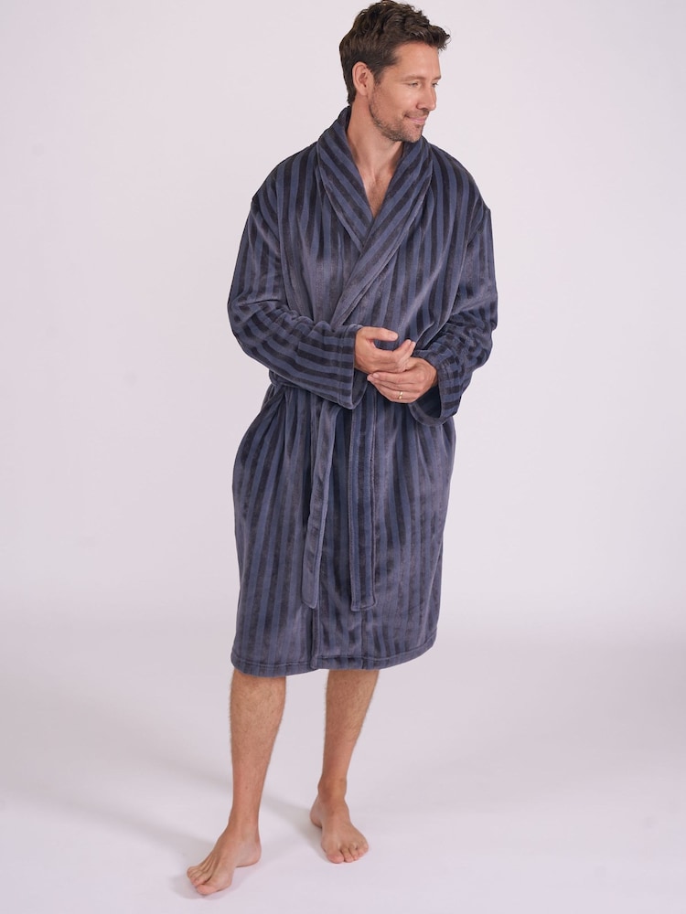 Cyberjammies Grey Plush Striped Dressing Gown - Image 2 of 3 Cyberjammies Grey Plush Striped Dressing Gown - Image 2 of 3
