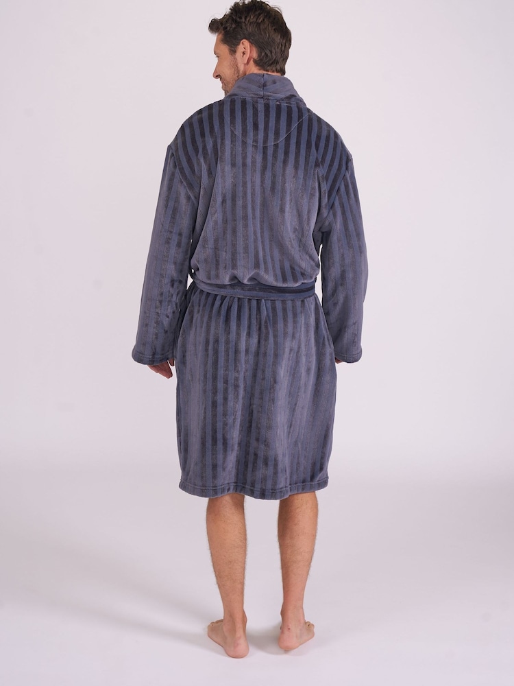 Cyberjammies Grey Plush Striped Dressing Gown - Image 3 of 3 Cyberjammies Grey Plush Striped Dressing Gown - Image 3 of 3