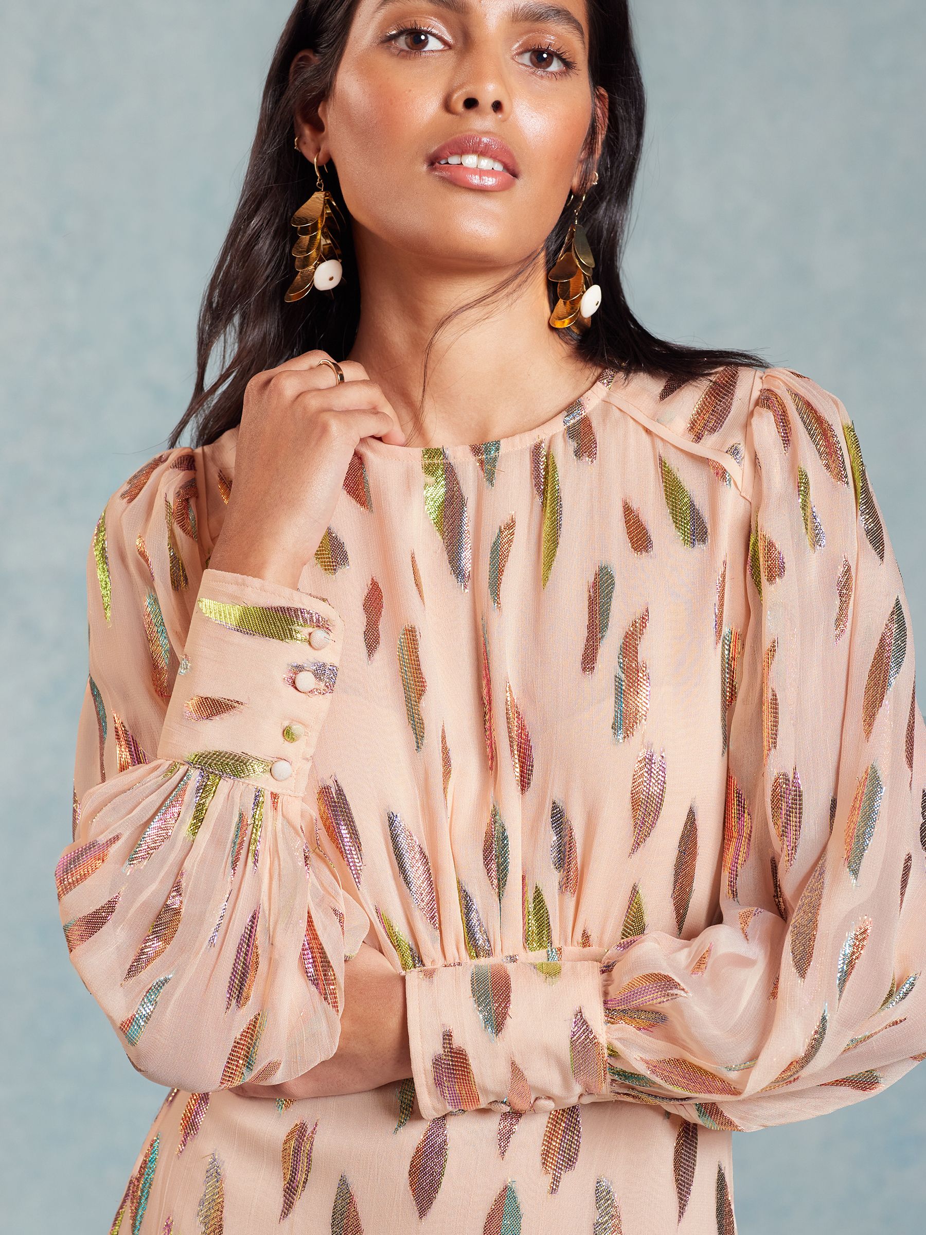 Buy Love & Roses Pink Metallic Long Sleeve Round Neck Midi Dress from Next  Luxembourg