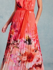 Love & Roses Orange Floral Pleated Halterneck Maxi Dress - Image 4 of 4