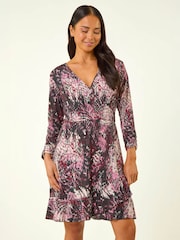 Roman Red Petite Abstract Wrap Stretch Dress - Image 5 of 5