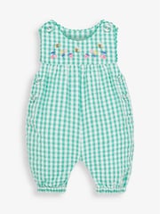 JoJo Maman Bébé Green Gingham Embroidered Baby Dungarees - Image 1 of 2