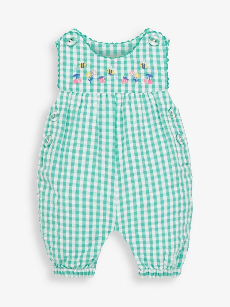 JoJo Maman Bébé Green Gingham Embroidered Baby Dungarees - Image 1 of 2