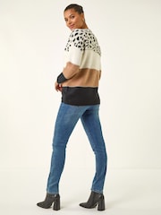 Roman Brown Animal Print Colour Block Jumper - Image 3 of 5