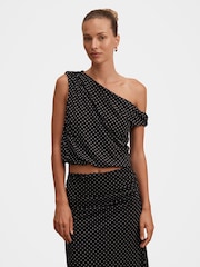 Forever New Black Mila Tipped Shoulder Drape Top - Image 1 of 5