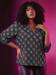 Roman Pink Curve Glitter Sparkle Tunic Top - Image 1 of 6