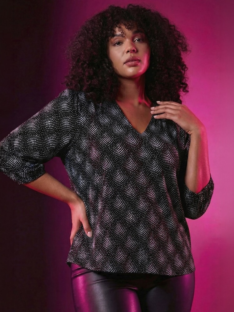 Roman Pink Curve Glitter Sparkle Tunic Top - Image 1 of 6