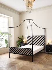 Rockett St George Black Bamboo Metal and Upholstered Bed - Image 2 of 6