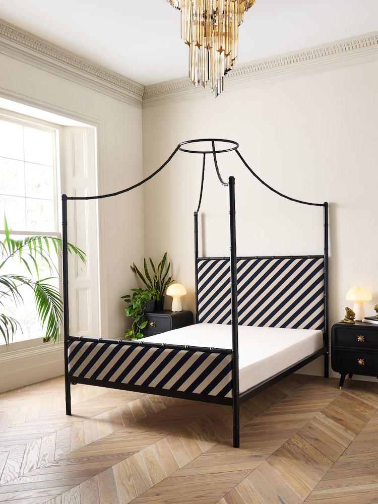Rockett St George Black Bamboo Metal and Upholstered Bed - Image 2 of 6
