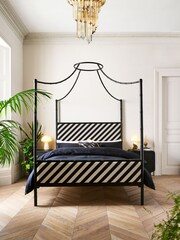 Rockett St George Black Bamboo Metal and Upholstered Bed - Image 4 of 6