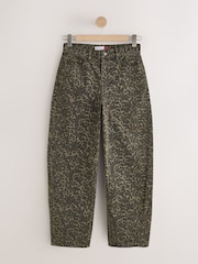 Khaki Leopard Mid Rise Relaxed Barrel Jeans - Image 1 of 3