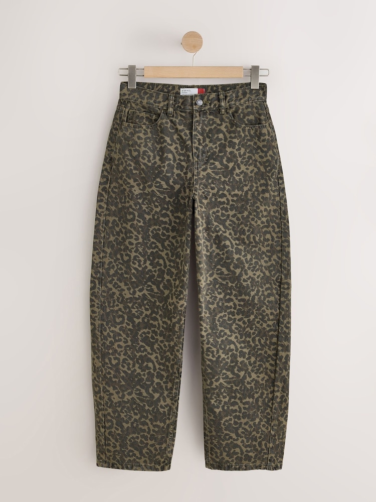 Khaki Leopard Mid Rise Relaxed Barrel Jeans - Image 1 of 3 Khaki Leopard Mid Rise Relaxed Barrel Jeans - Image 1 of 3
