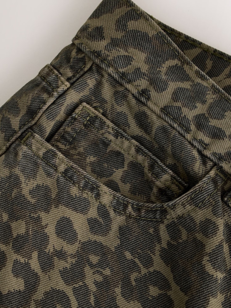 Khaki Leopard Mid Rise Relaxed Barrel Jeans - Image 2 of 3 Khaki Leopard Mid Rise Relaxed Barrel Jeans - Image 2 of 3