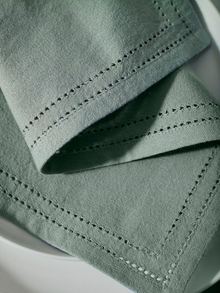 Sage Green Edge Trim 100% Cotton Napkins Set of 4 - Image 2 of 2