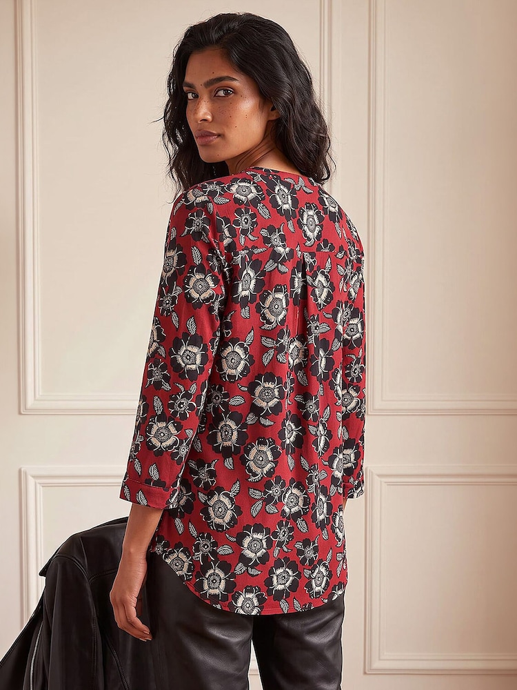 Roman Brown Floral Puff Print Stretch Shirt - Image 4 of 4 Roman Brown Floral Puff Print Stretch Shirt - Image 4 of 4