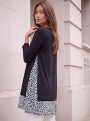 Roman Black Animal Print Contrast Mesh Hem Stretch Top - Image 3 of 4