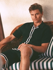 Reiss Dark Green Icon Reiss | Ché Knitted Button Through T-Shirt - Image 1 of 6