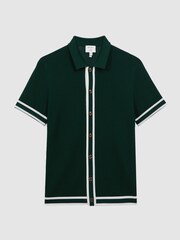 Reiss Dark Green Icon Reiss | Ché Knitted Button Through T-Shirt - Image 2 of 6