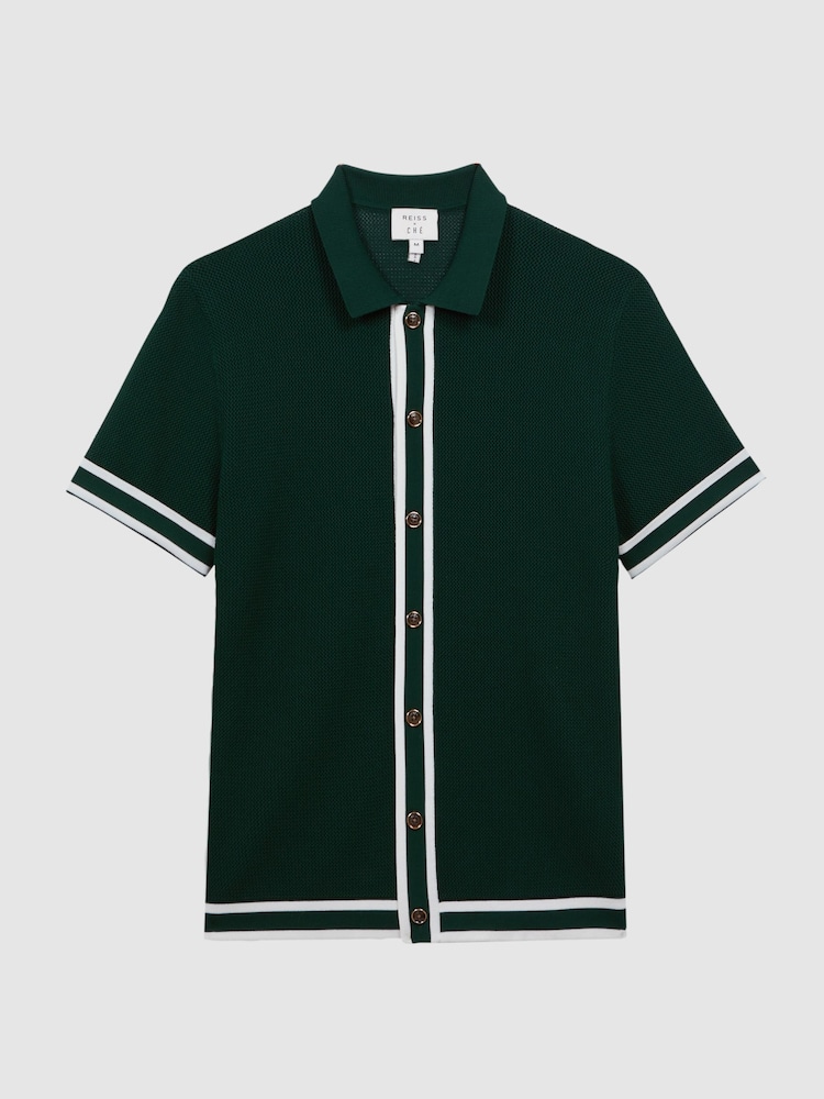 Reiss Dark Green Icon Reiss | Ché Knitted Button Through T-Shirt - Image 2 of 6
