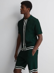 Reiss Dark Green Icon Reiss | Ché Knitted Button Through T-Shirt - Image 3 of 6