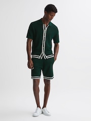 Reiss Dark Green Icon Reiss | Ché Knitted Button Through T-Shirt - Image 4 of 6
