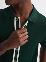 Reiss Dark Green Icon Reiss | Ché Knitted Button Through T-Shirt - Image 5 of 6