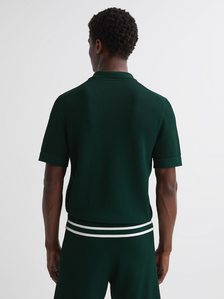 Reiss Dark Green Icon Reiss | Ché Knitted Button Through T-Shirt - Image 6 of 6