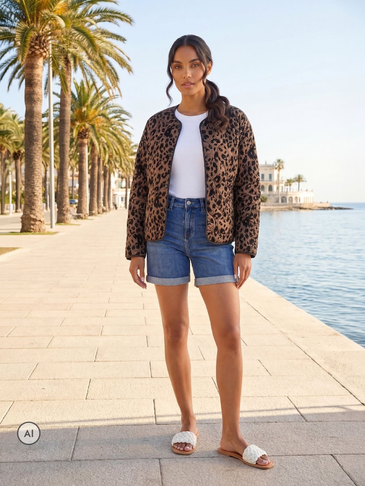 Roman Brown Animal Print Flock Quilted Jacket - Image 2 of 4