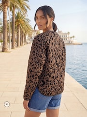 Roman Brown Animal Print Flock Quilted Jacket - Image 3 of 4