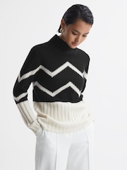 Reiss Ivory/Black Riley Knitted Zig-Zag Jumper - Image 1 of 5