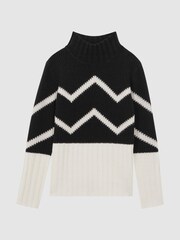 Reiss Ivory/Black Riley Knitted Zig-Zag Jumper - Image 2 of 5