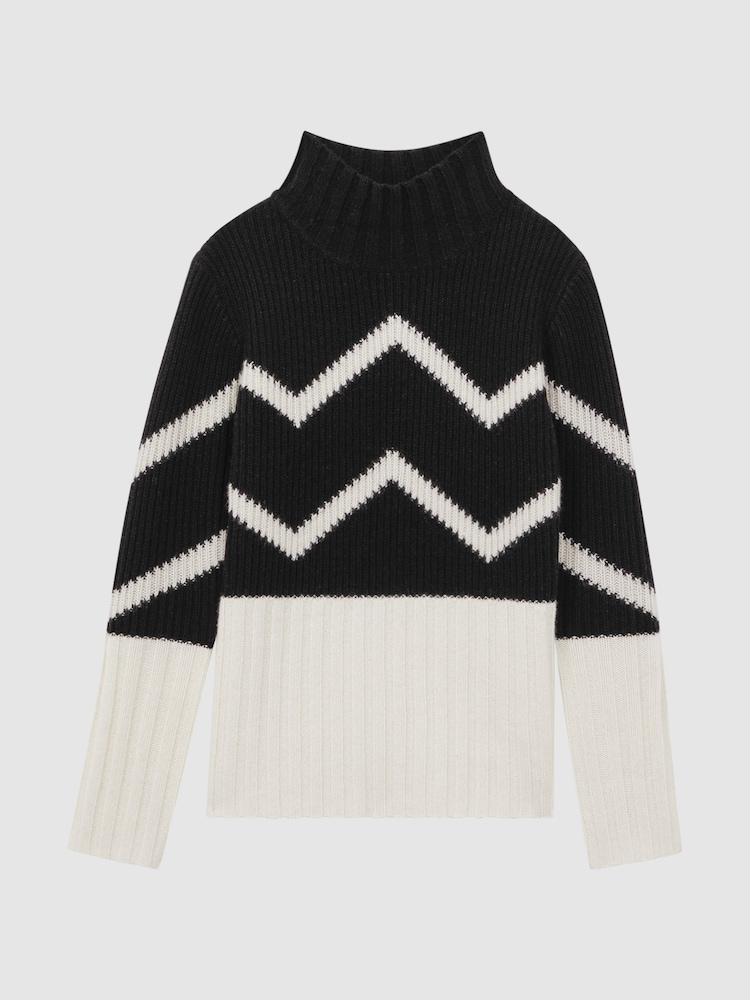 Reiss Ivory/Black Riley Knitted Zig-Zag Jumper - Image 2 of 5