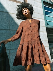 Roman Brown Spot Print Zip Front Dress - Image 1 of 6